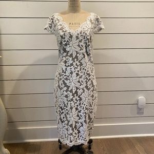 Tadashi Shoji Sequin-Embroidered Tea-Length Dress, Size 16